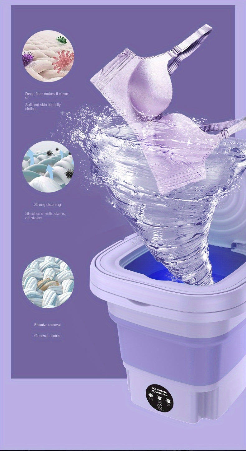 8L Foldable Portable Washing Machine 3 Deep Cleaning Modes, Soft Spin Dry For Underwear, Socks, Clothes, Towels