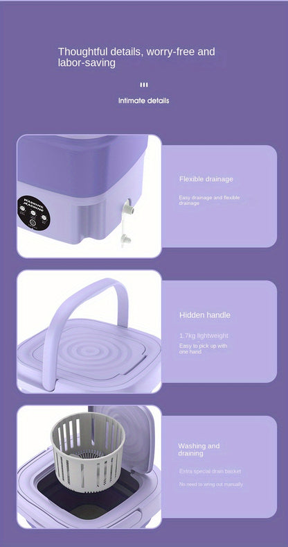 8L Foldable Portable Washing Machine 3 Deep Cleaning Modes, Soft Spin Dry For Underwear, Socks, Clothes, Towels