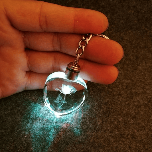 Romantic Glowing Heart Glass Keychain with Rose-Shaped Charm for Men - Perfect Gift for Him