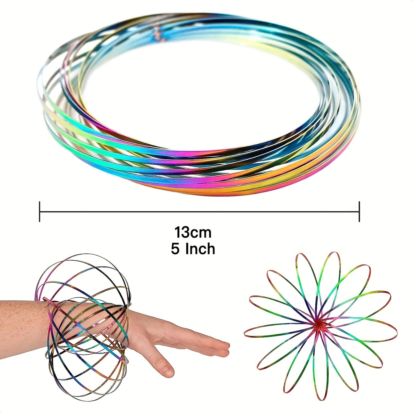 1pc Stainless Steel Firm Flow Ring Magic Bracelet Colourful Toy For Stress Relief Kinetic Science Educational Spring Ring Multi-Sensory Interactive Cool Party Dance Prop Gift For Friends Short Video