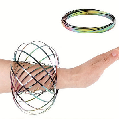 1pc Stainless Steel Firm Flow Ring Magic Bracelet Colourful Toy For Stress Relief Kinetic Science Educational Spring Ring Multi-Sensory Interactive Cool Party Dance Prop Gift For Friends Short Video