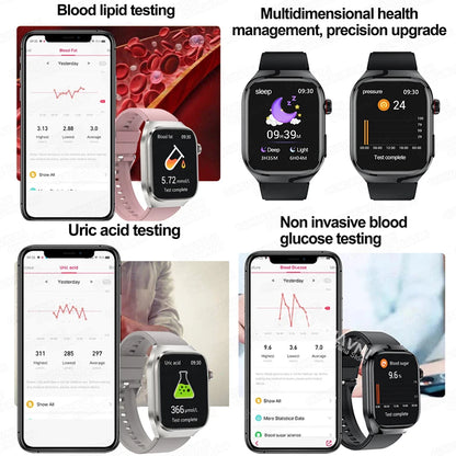 Die Uric Acid Smart Watch überwacht Blutzucker, Harnsäure, Blutdruck und unterstützt Bluetooth-Anrufe für Gesundheit und Konnektivität.