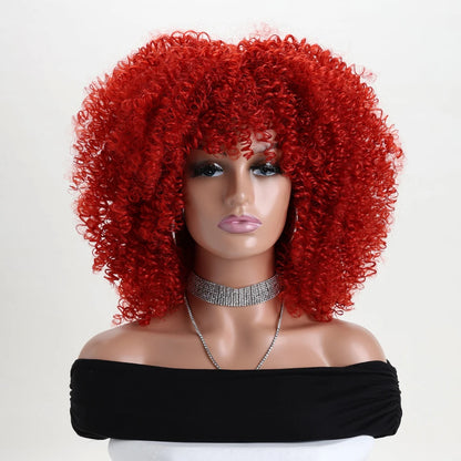 Curly Afro Wig with Bangs – 16 Inches, Soft Synthetic Fiber for Daily Use