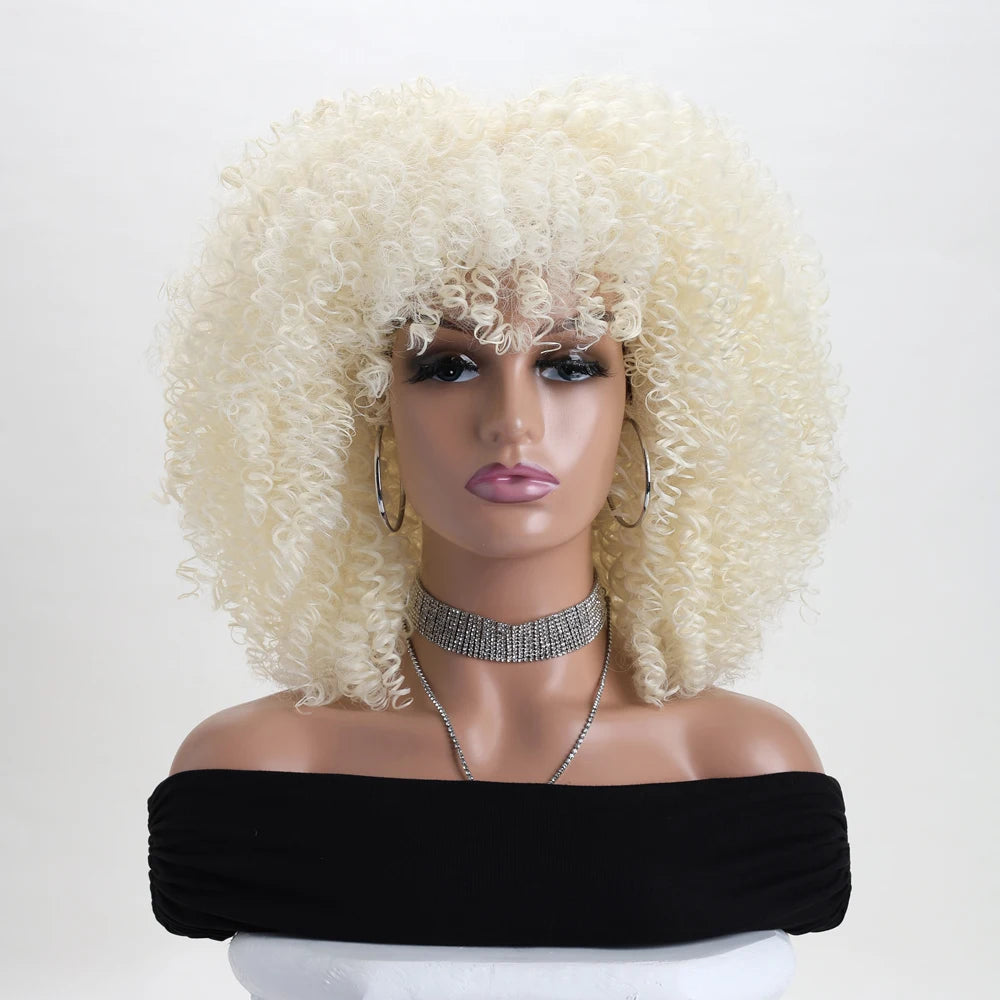 Curly Afro Wig with Bangs – 16 Inches, Soft Synthetic Fiber for Daily Use