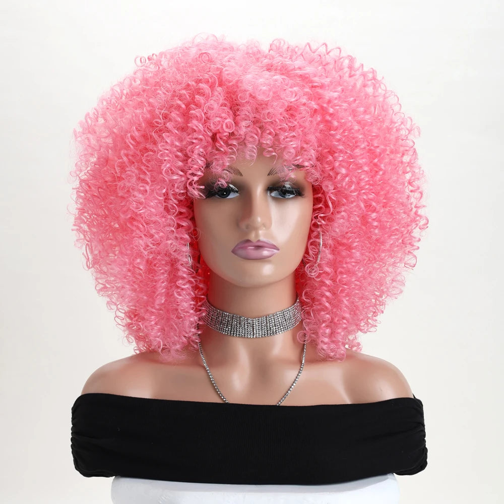 Curly Afro Wig with Bangs – 16 Inches, Soft Synthetic Fiber for Daily Use