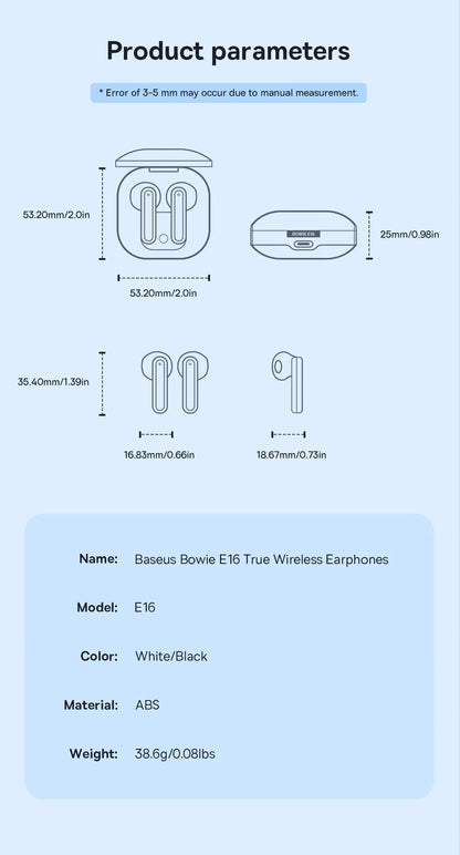 BASEUS In-Ear Wireless-Ohrhörer Bluetooth 5.3 30H Akku mit langer Lebensdauer und IPX4-Qualität