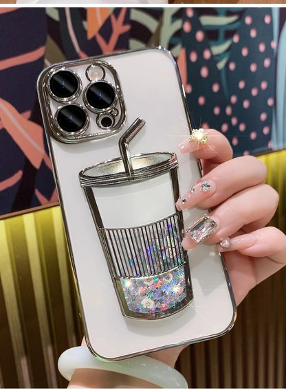 Glitzernde Milchteetasse Treibsandhülle für iPhone 13 14 15 Pro Max