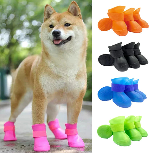 4Pcs Pet Waterproof Ankle Boots – Anti-Slip Rubber Shoes for Dogs and Cats