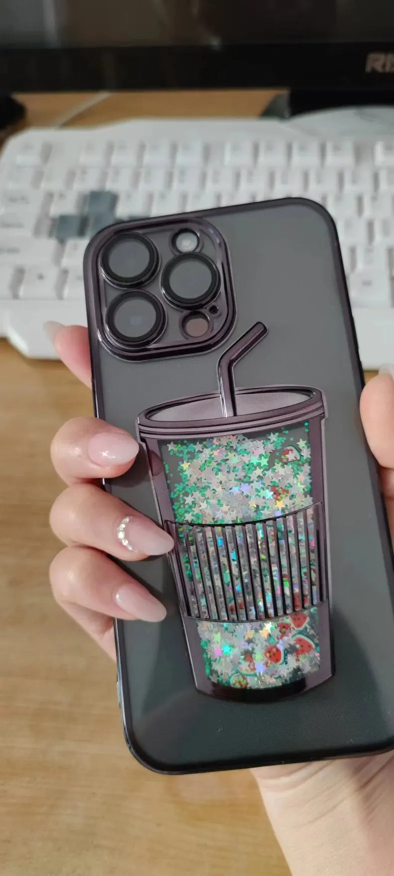 Glitzernde Milchteetasse Treibsandhülle für iPhone 13 14 15 Pro Max