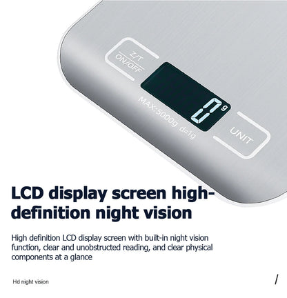 5 kg/10 kg wiederaufladbare digitale Küchenwaage – LCD-Display, elektronische Waage aus Edelstahl