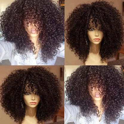 Curly Afro Wig with Bangs – 16 Inches, Soft Synthetic Fiber for Daily Use