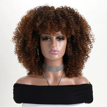 Curly Afro Wig with Bangs – 16 Inches, Soft Synthetic Fiber for Daily Use