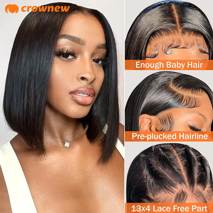 Crownew 13x4 Lace Front Wig – 100% Real Remy Brazilian Human Hair Bob Wig