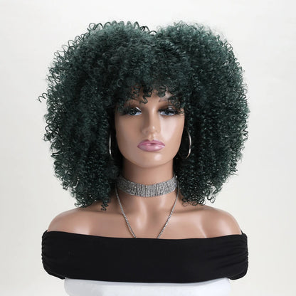 Curly Afro Wig with Bangs – 16 Inches, Soft Synthetic Fiber for Daily Use