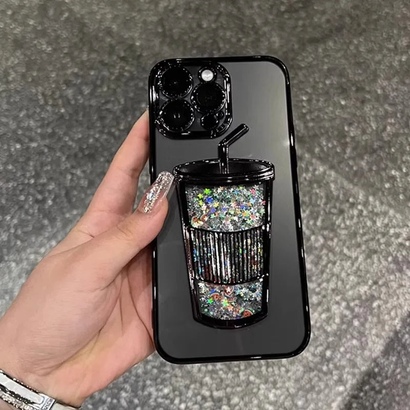 Glitzernde Milchteetasse Treibsandhülle für iPhone 13 14 15 Pro Max