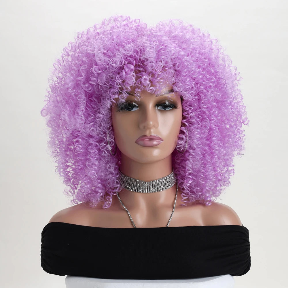 Curly Afro Wig with Bangs – 16 Inches, Soft Synthetic Fiber for Daily Use