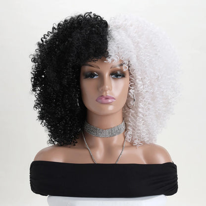 Curly Afro Wig with Bangs – 16 Inches, Soft Synthetic Fiber for Daily Use