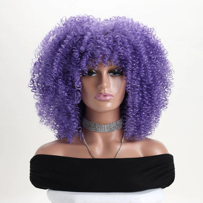 Curly Afro Wig with Bangs – 16 Inches, Soft Synthetic Fiber for Daily Use