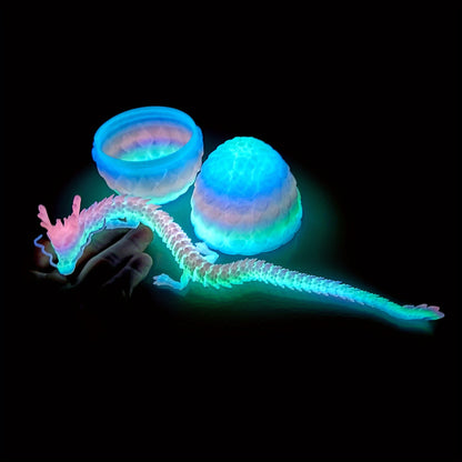 Two-piece Set of Luminous Rainbow 3D Printed Dragon Eggs and Little Dragons - Collectible Animal Statues, Desktop Decoration Finger Toys, Perfect Gifts for Halloween and Christmas, Perfect for Room Decor