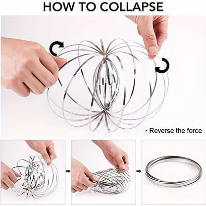 1pc Stainless Steel Firm Flow Ring Magic Bracelet Colourful Toy For Stress Relief Kinetic Science Educational Spring Ring Multi-Sensory Interactive Cool Party Dance Prop Gift For Friends Short Video